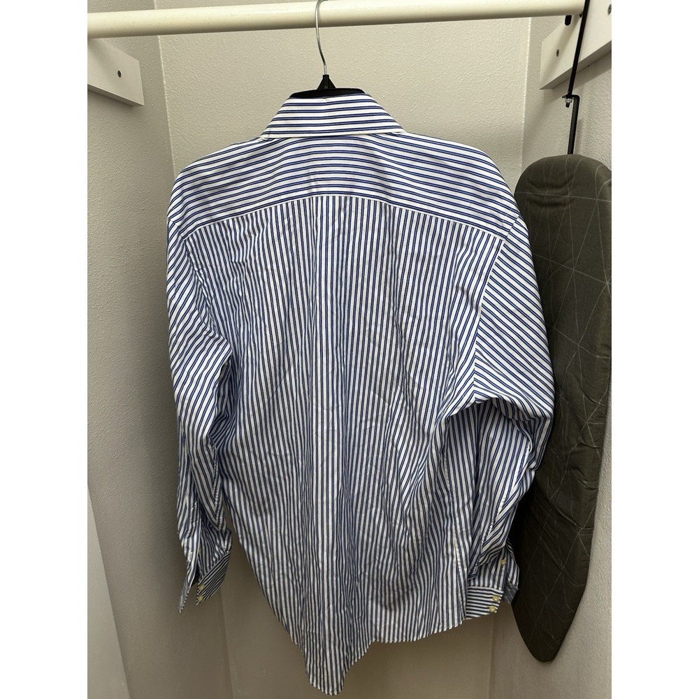 TD Thomas Dean Mens Gray Blue Striped Button Front Dress Shirt Size Large Office - Picture 4 of 5